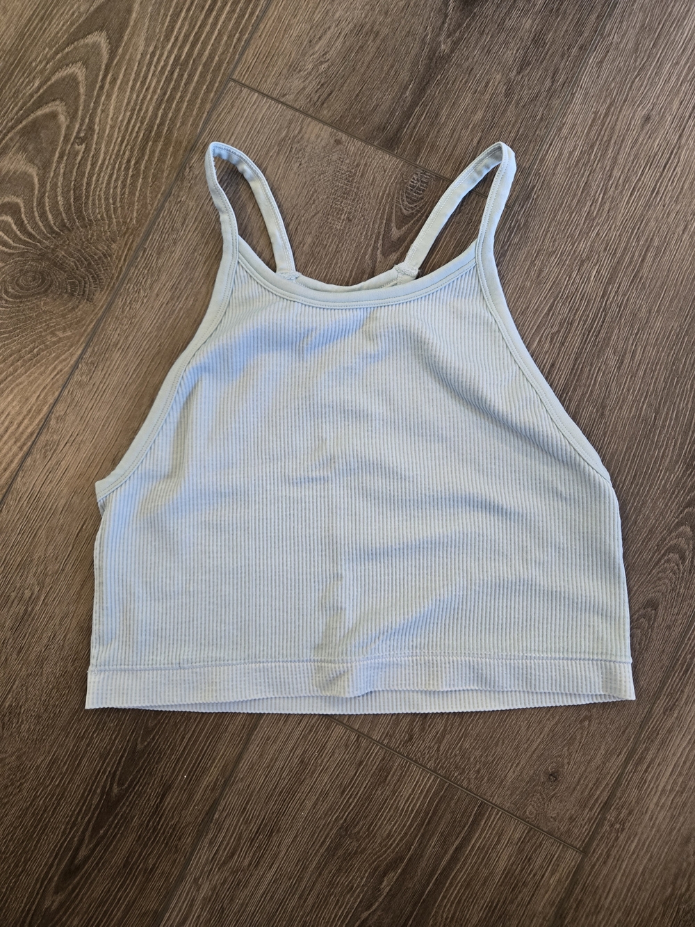 SO Light Blue Ribbed High-Neck Crop Top